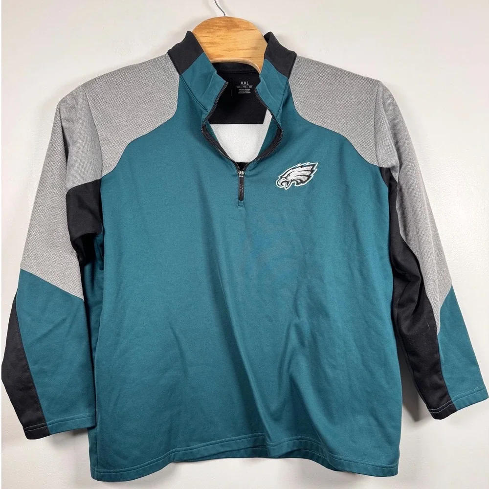 Antigua‎ Philadelphia Eagles NFL Quarter Zip Pullover Men's XXL Green Colorblock